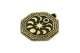 Brass Octagon Charm, Raw Brass Octagon Charm With 1 Loop, Moon Phases Findings, Star Findings (28x25x1.5mm) N2247