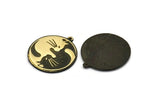 Brass Round Charm, Raw Brass Round Charm With 1 Loop, Yin Yang Findings, Cat Findings (29x26.5x1.5mm) N2223