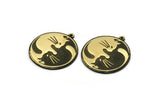 Brass Round Charm, Raw Brass Round Charm With 1 Loop, Yin Yang Findings, Cat Findings (29x26.5x1.5mm) N2223