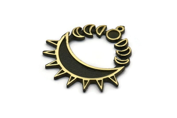 Brass Moon Charm, 2 Raw Brass Crescent Moon Charms With 1 Loop, Moon Phases Findings (32x30.5x1.5mm) N2221