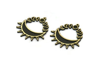 Brass Moon Charm, 2 Raw Brass Crescent Moon Charms With 1 Loop, Moon Phases Findings (32x30.5x1.5mm) N2221