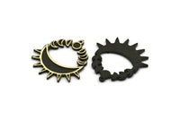 Brass Moon Charm, 2 Raw Brass Crescent Moon Charms With 1 Loop, Moon Phases Findings (32x30.5x1.5mm) N2221