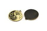 Brass Round Charm, Raw Brass Round Charm With 1 Loop, Tree Findings, Leaf Findings (28.5x26x1.5mm) N2217