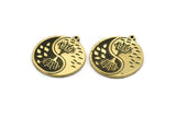 Brass Round Charm, Raw Brass Round Charm With 1 Loop, Tree Findings, Leaf Findings (28.5x26x1.5mm) N2217