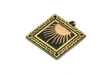 Brass Square Charm, Raw Brass Square Charm With 1 Loop, Sun Findings, Copper Sun Rising, Copper Sunshine Findings (25x22.5x1.4mm) N2276