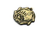 Brass Round Charm, Raw Brass Mountain And Tree Charm With 1 Loop, Sun Charms, Crescent Moon Charms, Findings (29x28x1.5mm) N2264