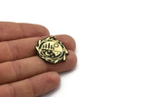 Brass Round Charm, Raw Brass Mountain And Tree Charm With 1 Loop, Sun Charms, Crescent Moon Charms, Findings (29x28x1.5mm) N2264