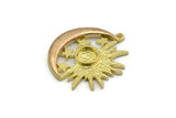 Brass Sun Charm, Raw Copper Crescent Moon And Raw Brass Sun Charm With 1 Loop, Star Charms, Mixed Material Findings (27x24.5x2.5mm) N2078