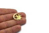 Brass Sun Charm, Raw Copper Crescent Moon And Raw Brass Sun Charm With 1 Loop, Star Charms, Mixed Material Findings (27x24.5x2.5mm) N2078