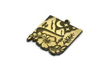 Brass Square Charm, Raw Brass Mountain And Tree Charm With 1 Loop, Flower Charms, Crescent Moon Charms, Findings (28x23x1.5mm) N2281