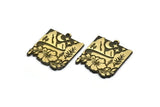 Brass Square Charm, Raw Brass Mountain And Tree Charm With 1 Loop, Flower Charms, Crescent Moon Charms, Findings (28x23x1.5mm) N2281