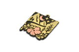 Brass Square Charm, Raw Brass Mountain And Tree Charm With 1 Loop, Copper Flower Charms, Copper Crescent Moon Charms (28x23x1.5mm) N2282