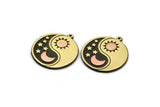 Brass Round Charm, Raw Brass Round Charm With 1 Loop, Yin Yang Findings, Copper Sun Charms, Copper Crescent Moon Charms (28x25x1.5mm) N2279