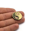 Brass Round Charm, Raw Brass Round Charm With 1 Loop, Yin Yang Findings, Copper Sun Charms, Copper Crescent Moon Charms (28x25x1.5mm) N2279