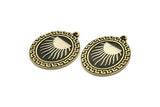 Brass Oval Charm, Raw Brass Oval Charm With 1 Loop, White Brass Sun Findings, White Brass Sun Rising (29.5x23x1.5mm) N2229