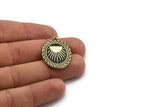 Brass Oval Charm, Raw Brass Oval Charm With 1 Loop, White Brass Sun Findings, White Brass Sun Rising (29.5x23x1.5mm) N2229