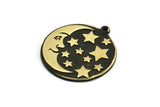 Brass Round Charm, Raw Brass Crescent Moon And Star Charm With 1 Loop, Findings (28x25.5x1.5mm) N2225