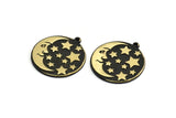 Brass Round Charm, Raw Brass Crescent Moon And Star Charm With 1 Loop, Findings (28x25.5x1.5mm) N2225