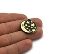 Brass Round Charm, Raw Brass Crescent Moon And Star Charm With 1 Loop, Findings (28x25.5x1.5mm) N2225