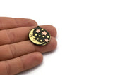 Brass Round Charm, Raw Brass Crescent Moon And Star Charm With 1 Loop, Copper Star Charms, Findings (28x25.5x1.5mm) N2226