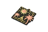 Brass Square Charm, Raw Brass And Raw Copper Sun And Palm Tree Charm With 1 Loop, Sea Charms, Boat Charms, Findings (26x26x1.5mm) N2233