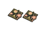 Brass Square Charm, Raw Brass And Raw Copper Sun And Palm Tree Charm With 1 Loop, Sea Charms, Boat Charms, Findings (26x26x1.5mm) N2233