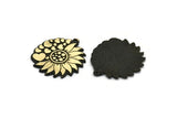 Brass Flower Charm, Raw Brass Flower And Hearts Charm With 1 Loop, Black Painted Brass Charms, Findings (29.5x27x1.5mm) N2258