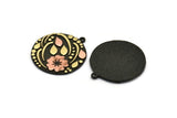 Brass Round Charm, Raw Brass And Raw Copper Flower Charm With 1 Loop, Leaf Charms, Black Painted Brass, Findings (30x27x1.5mm) N2242