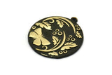 Brass Round Charm, Raw Brass Butterfly Charm With 1 Loop, Leaf Charms, Black Painted Brass, Findings (30x27x1.5mm) N2244
