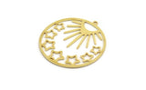 Brass Sun Charm, 4 Raw Brass Sun And Star Shaped Charms With 1 Loop (41x38x0.80mm) A5993