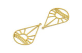 Brass Drop Charm, 12 Raw Brass Drop Charms With 1 Loop, Sun Charm (40x25x0.60mm) A6021