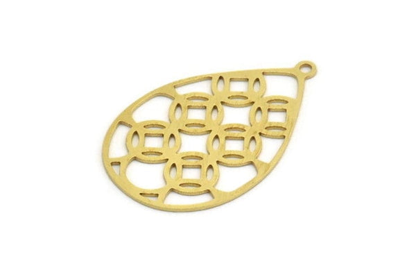 Brass Drop Charm, 8 Raw Brass Drop Charms With 1 Loop, Earrings, Findings (34x22x0.60mm) A5996