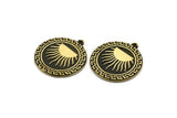 Brass Round Charm, Raw Brass Round Charm With 1 Loop, Sun Findings, Sun Rising Findings (28x25x1.5mm) N2250