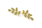 Brass Leaf Earring, 6 Raw Brass Branch Shaped Stud Earrings, Findings (30.5x16x0.60mm) A6072