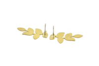 Brass Leaf Earring, 6 Raw Brass Branch Shaped Stud Earrings, Findings (30.5x16x0.60mm) A6072