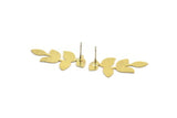 Brass Leaf Earring, 6 Raw Brass Branch Shaped Stud Earrings, Findings (30.5x16x0.60mm) A6072