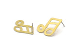 Brass Note Earring, 8 Raw Brass Sixteenth Note Shaped Stud Earrings (24x15x0.60mm) A6071