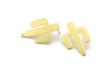 Brass Cactus Earring, 6 Raw Brass Cactus Stud Earrings With 1 Loop (31x20x0.70mm) M03391 A6077