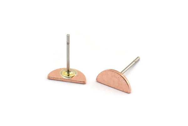Copper Semi Circle Earring, 12 Raw Copper Tiny Half Moon Stud Earring (9x4x0.80mm) M02358 A6086