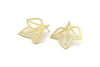 Brass Leaf Earring, 6 Raw Brass Leaf Stud Earrings, Findings (34x34x0.60mm) A5277 A6081