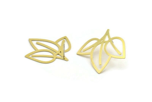 Brass Leaf Earring, 6 Raw Brass Leaf Stud Earrings, Findings (34x34x0.60mm) A5277 A6081