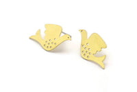 Brass Bird Earring, 8 Raw Brass Bird Stud Earrings (13x24x0.60mm) A6109