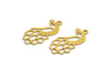 Brass Bird Charm, 24 Raw Brass Peacock Shaped Charms With 1 Loop (21x10x0.60mm) A5680