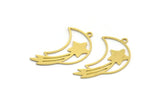 Brass Moon Charm, 12 Raw Brass Crescent Moon And Comet Shaped Charms With 1 Loop, Findings (33x12x0.60mm) A5684