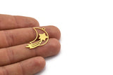 Brass Moon Charm, 12 Raw Brass Crescent Moon And Comet Shaped Charms With 1 Loop, Findings (33x12x0.60mm) A5684