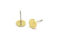 Brass Round Earring, 12 Raw Brass Round Stud Earrings (7x1mm) A5986