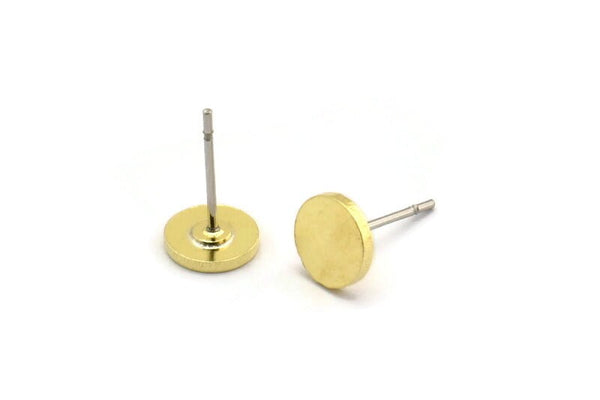 Brass Round Earring, 12 Raw Brass Round Stud Earrings (7x1mm) A5986