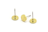 Brass Round Earring, 12 Raw Brass Round Stud Earrings (7x1mm) A5986