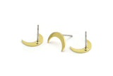 Brass Moon Earring, 12 Raw Brass Crescent Moon Shaped Stud Earrings (11x2.5x0.80mm) A6088