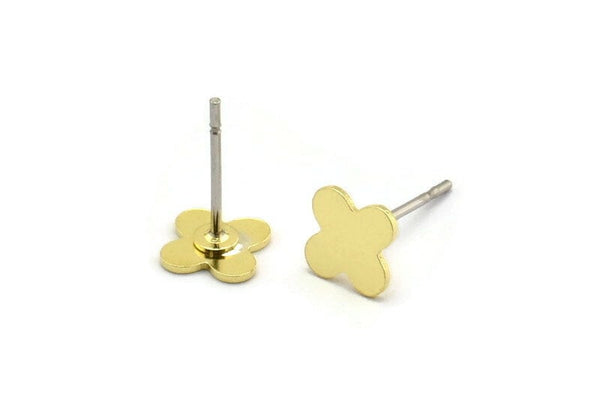 Brass Earring, 12 Raw Brass Plus Shaped Stud Earrings (7.5x6x0.60mm) A5982